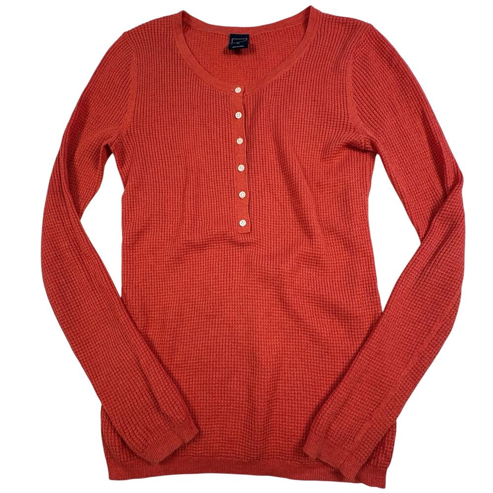 Gap 1/2 Button Waffle Knit Sweater Women's XS Coral Y2K Retro Grunge Silk